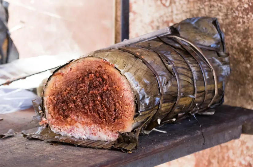 Koba Akondro, a traditional peanut and banana sweet snack from Madagascar.